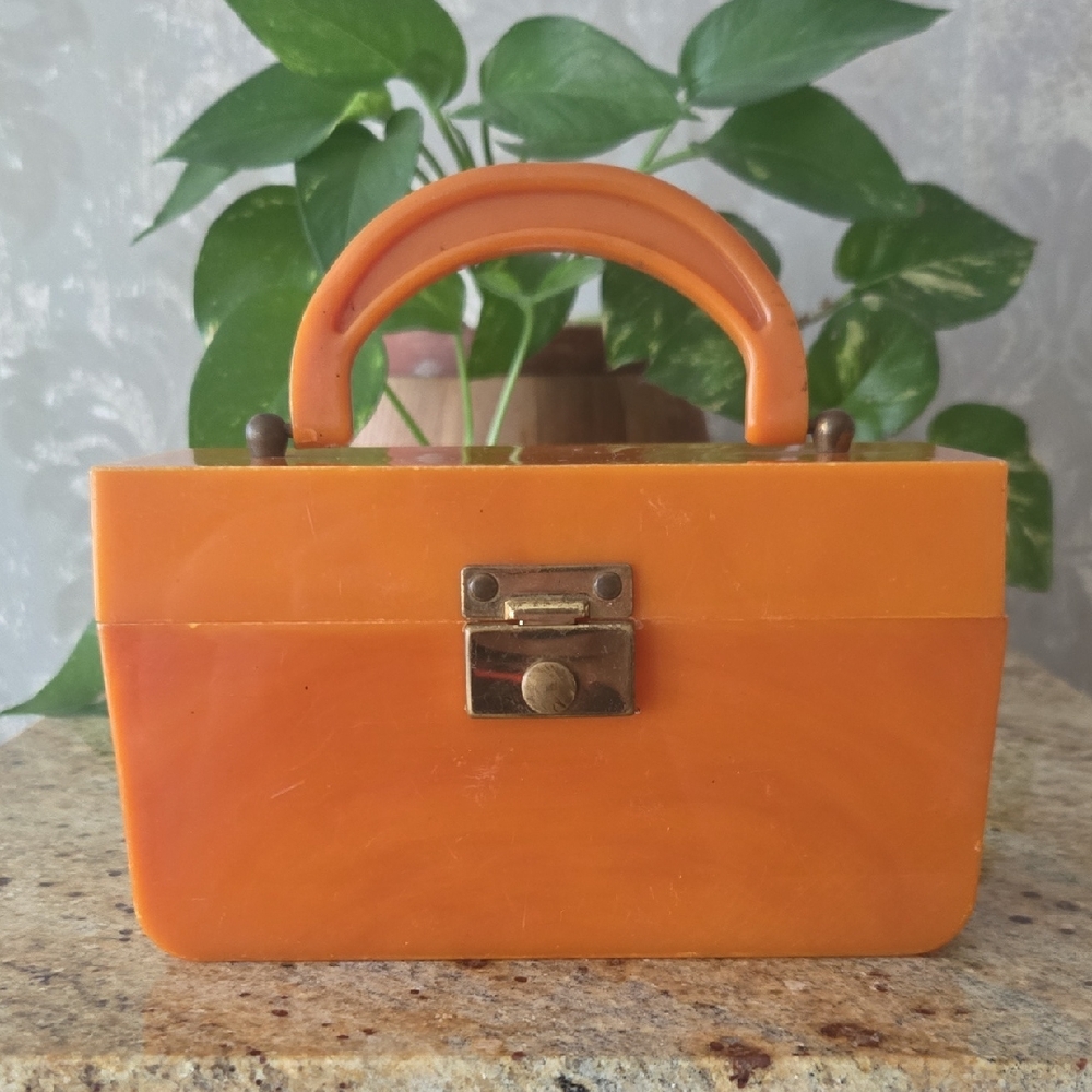 Vintage Goldcrest Amber Lucite Box Handbag